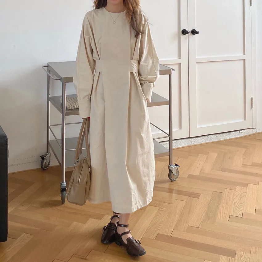 

Женское Бандажное Платье макси с длинным рукавом, модная шикарная повседневная одежда в минималистичном стиле, свободного кроя, с круглым в...