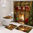 Шторы для душа с рисунком рождественской елки и камина для ванной комнаты, экран для купания с противоскользящим ковриком, ковер, туалет, 3D праздничный Декор