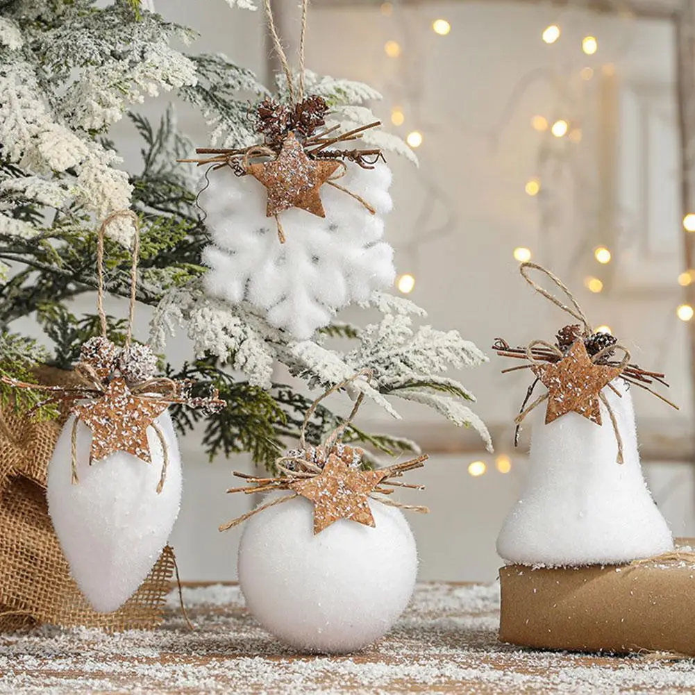 

White Foam Star Bells Christmas Pendant Drop Hanging Ball Snowflake Water Drops Christmas Tree Home Decoration