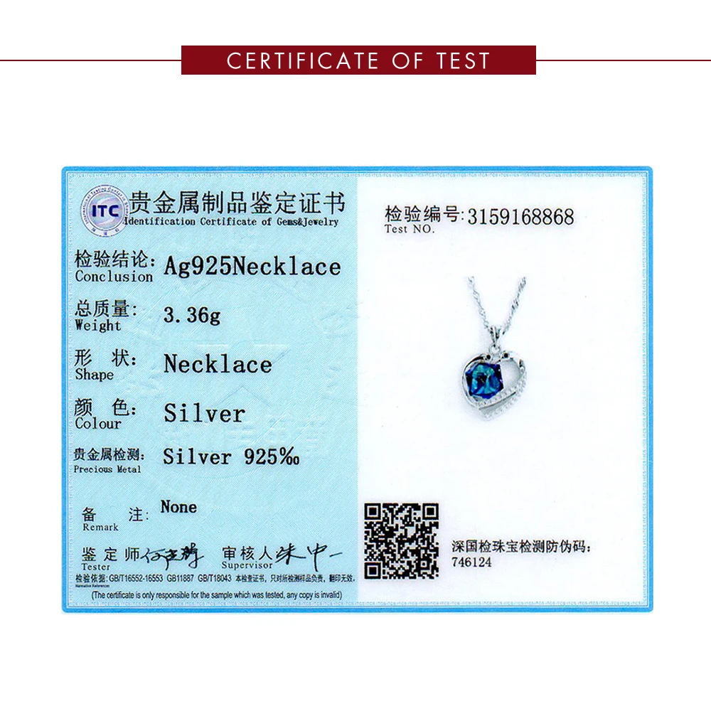 

SILVERHOO Heart Necklace For Women 925 Sterling Silver Blue Square Austria Crystal Pendant Necklaces Fine Jewelry Anniversary
