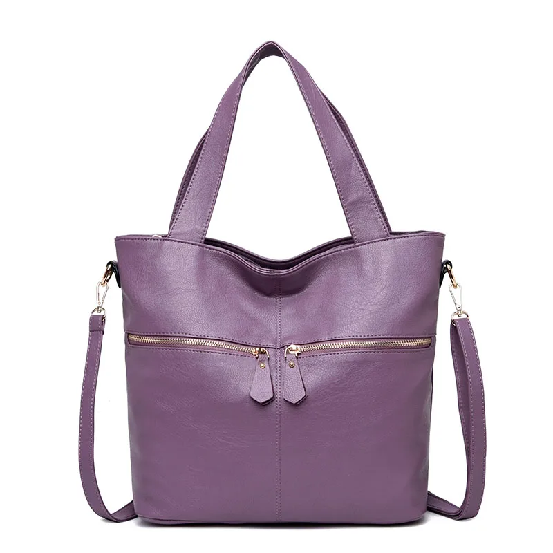 Purple LONOOLISA, двойная молния, мягкая кожа, роскошные сумки, женские сумки, дизайнерские, новые, большие, сумка-тоут, женская сумка на плечо, сумка для основной женщины - Цвет: Purple