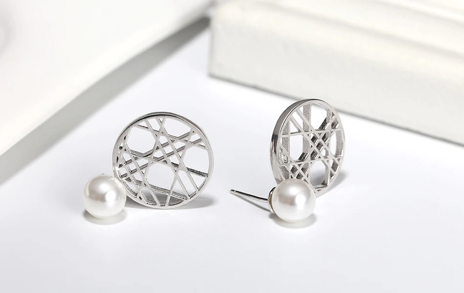 ORSA JEWELS Настоящее серебро 925 пробы Женские Имитация жемчуга круглые серьги неправильные полые модные серьги ювелирные изделия SE159