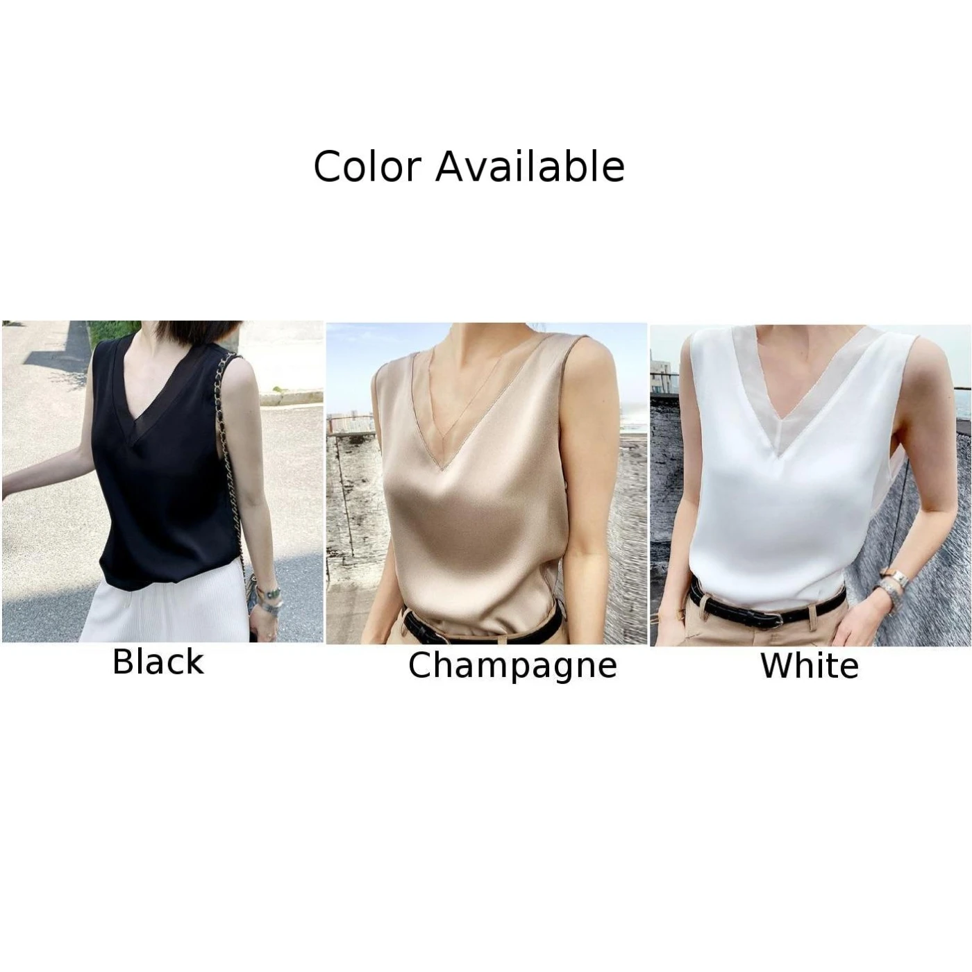 

Women Summer Tops Camisole Sleeveless Lace Satin Silk Tank Tops Vest Elegant Office Ladies V-neck Casual Work T Shirt Women
