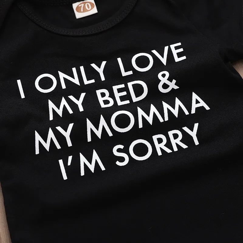 Боди детское летнее черное с коротким рукавом и надписью I Only Love My Bed| |