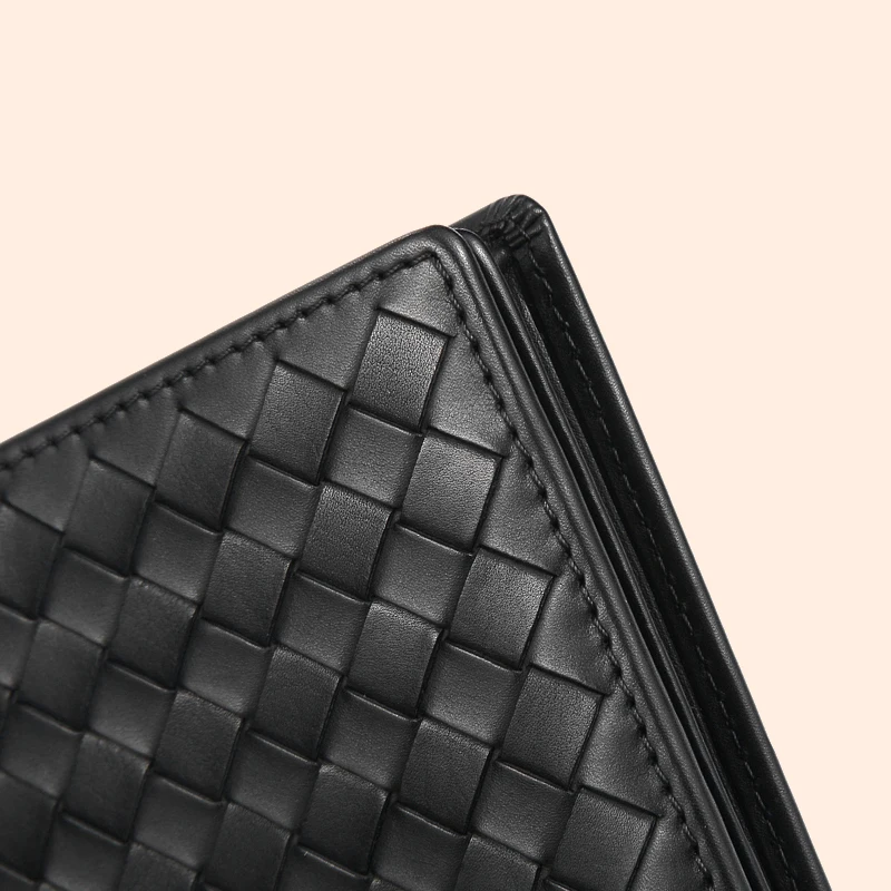 

Men Long Wallet Leather Luxury Brand 100% Baby Cow Leather Woven Clutch Bag Fashion Simple Business billfold Ultra-Thin New