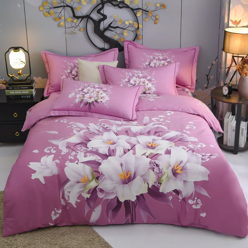 

Colorful Bright Vibrant Blossom Flowers Duvet Cover set Vintage Oriental 100%Cotton Soft Comfy Bedding set Queen King size 4Pcs