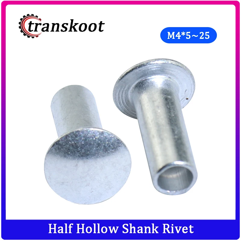 

50pcs m3 m4 m5 m6 Aluminum Flat Round Head Half Hollow Shank Rivet Aluminum Rivet Nut