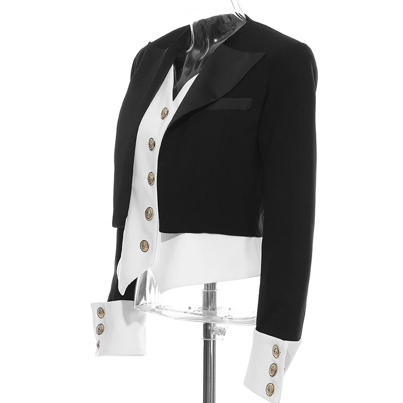 Women Blazer Colorblock False Two Piece Spring Autumn Coat | Женская одежда