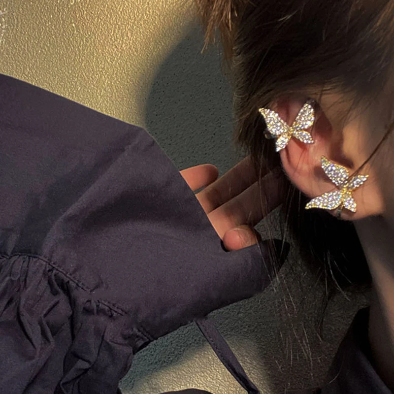 

Fashion Shining Zircon Ear Clip Earrings Gold Plated Metal Butterfly Ear Bone Clip Ear Cuff Earrings For Women Exquisite Jewelry