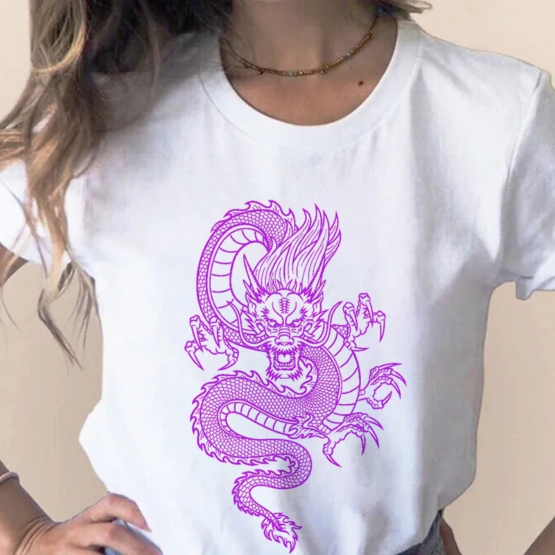 

Woman Tshirts Streetwear Women O-neck White Harajuku Tee Shirt Femme Dragon Graphic T Shirts 90s Fun Retro Top Plus Size Xxxl