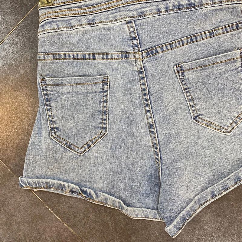 

CHICEVER Casual Patchwork Diamonds Denim Short For Women High Waist Solid Loose Shorts Female Summer Fashion Clothing 2021 Style
