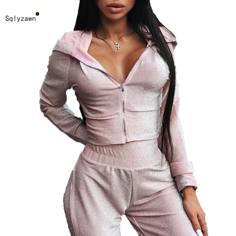 Блестящий розовый спортивный костюм из 2 предметов с люрексом Женская