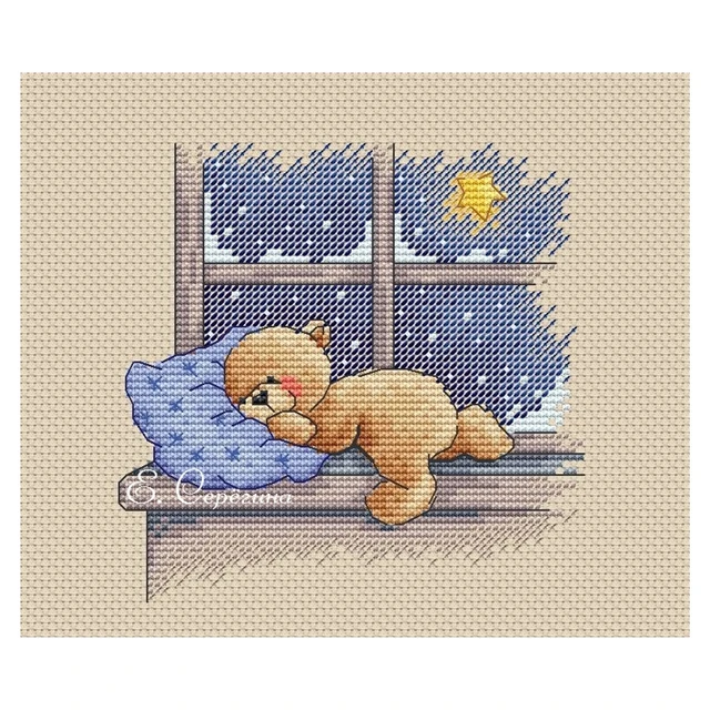Cute Cartoon Sleeping Bear Kids Gift Cross-stitch Full Cotton Print Kit 11CT14CT18CT Hand Embroidered Material Package Linen 1