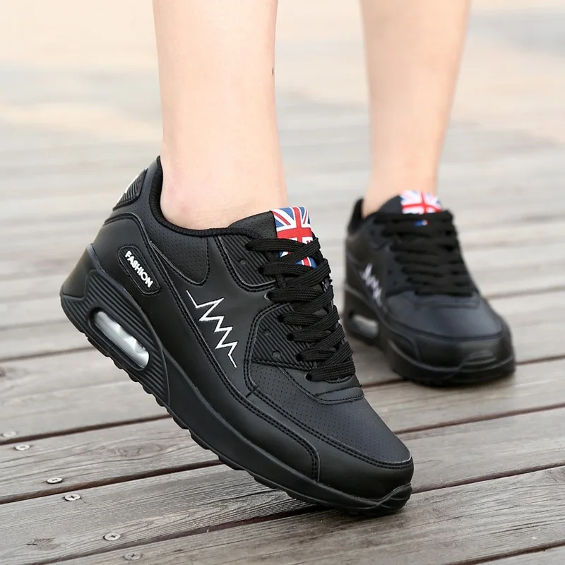 

Ladies Fashion Women Breathable Lace Up Sport Shoes Walking Cushion Sneakers Athletic Running Girls Black