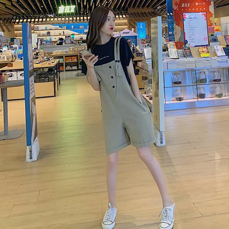

Playsuits Women Solid Buttons Retro Knee Length Harjauku Vintage Suspender Romper Korean Style Lovely New Summer Trendy Casual