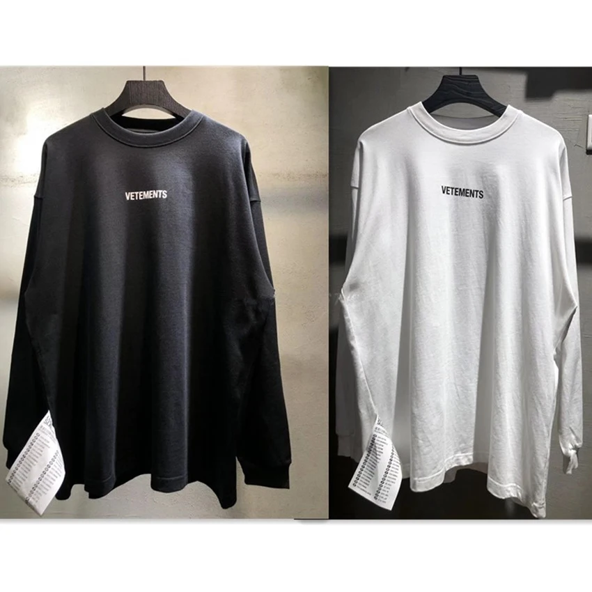 

VETEMENTS Logo T Shirt Men Women Front Logo Printed VETEMENTS Long Sleeve Extended Paper Label VTM T-shirts