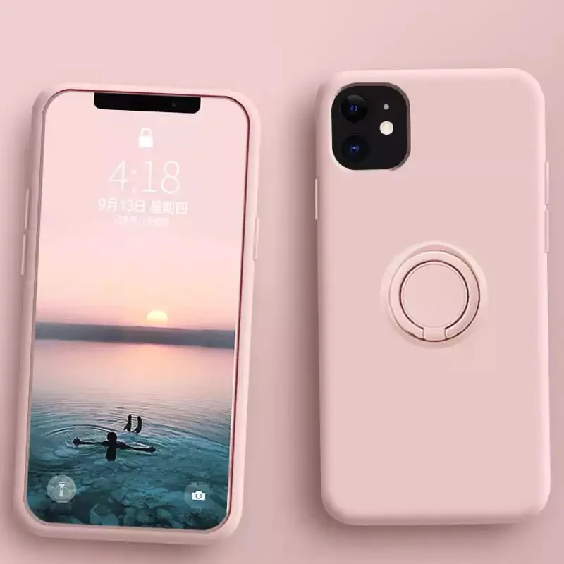 

Luxury Soft Liquid Silicone Case For iPhone 7 8 6S 11 Pro Max XS X XR Stand Ring Holder Slim Cover iPhone11 Pro Case iPhonex
