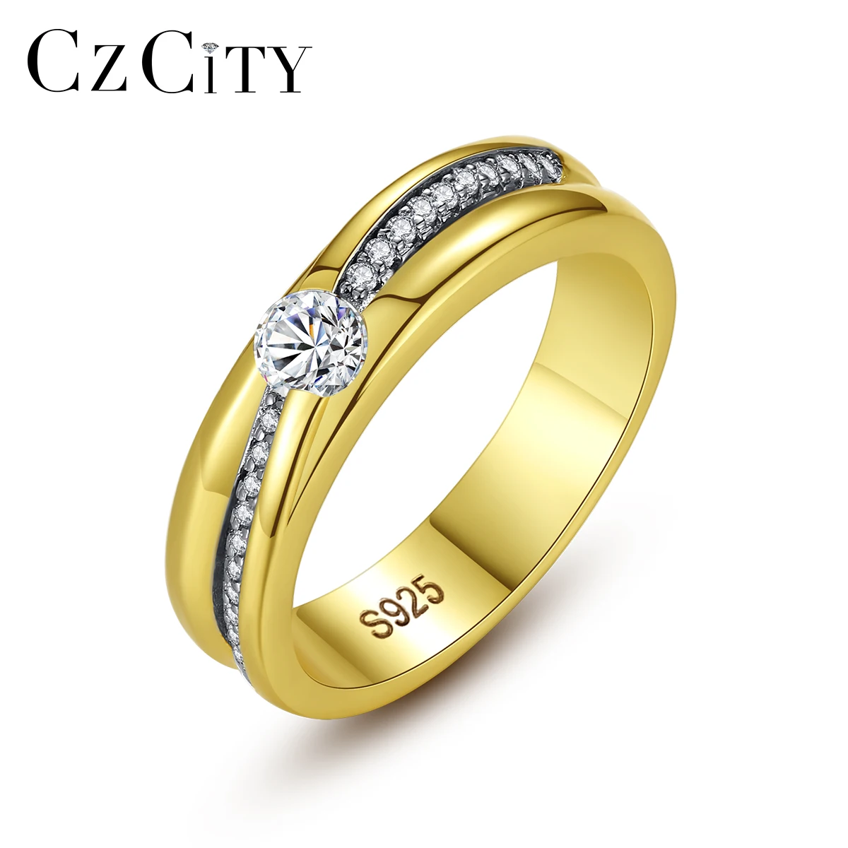 CZCITY золотые обручальные кольца ювелирные украшения Pure 925 пробы Серебряные для