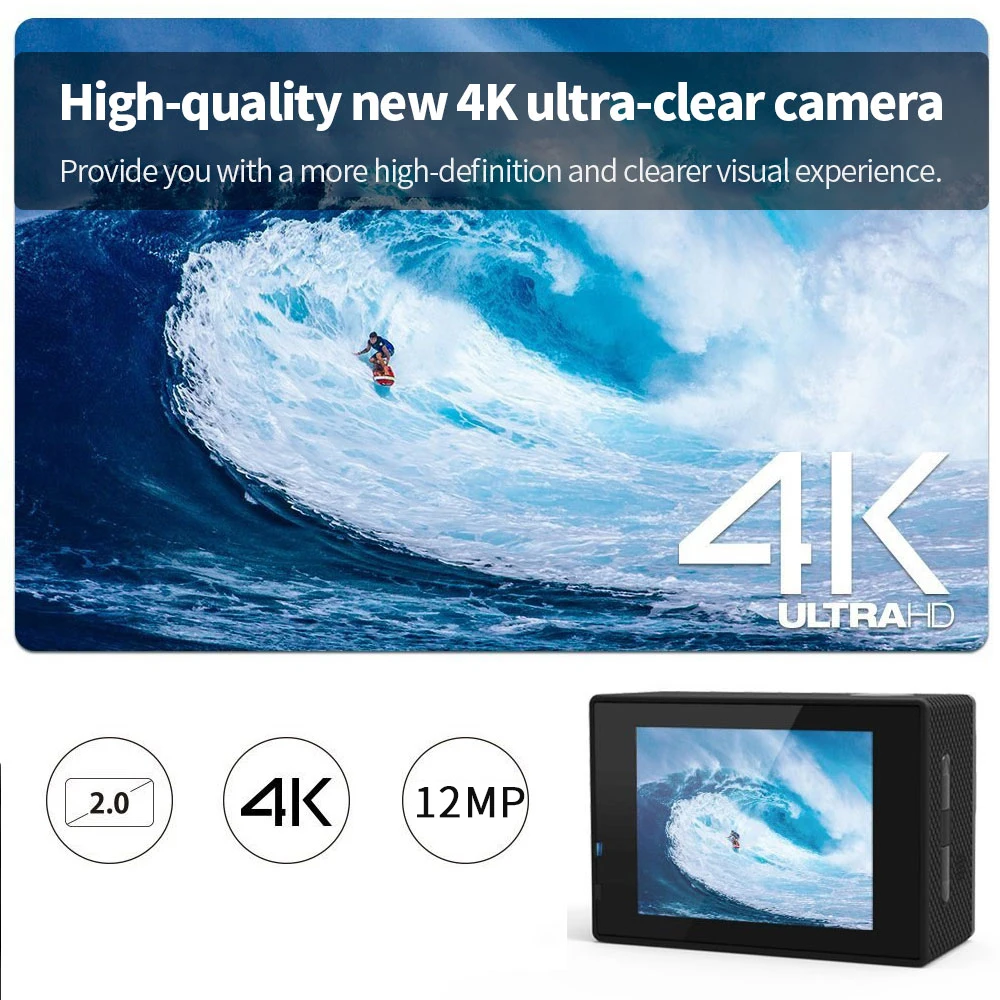 للبيع عمل كاميرا 4K واي فاي 2.0 بوصة صغيرة 12MP في الهواء الطلق الذهاب مقاوم للماء برو 170D دراجة خوذة صور تسجيل الفيديو 4K كاميرا رياضية DV