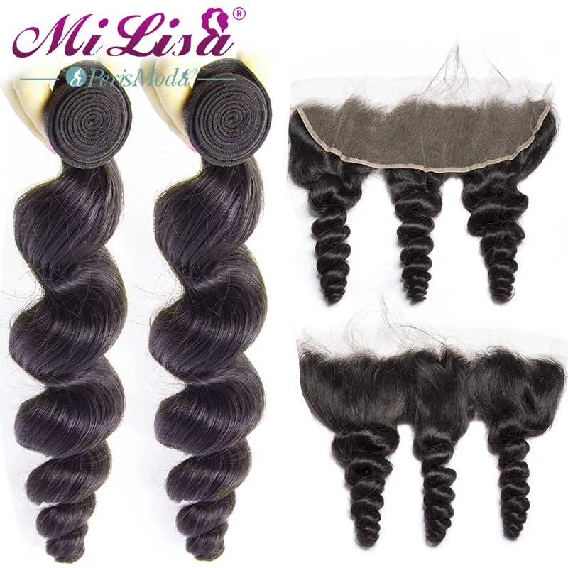 Loose Wave Bundles With Lace Frontal Closure 3 Bundle PerisModa Malaysian Human Hair Weave Remy Mi Lisa | Шиньоны и парики