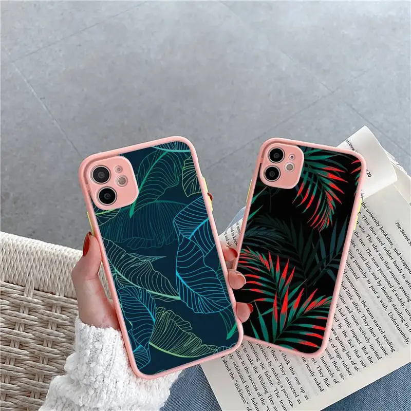 

Hot Art Banana Leaf Phone Case Pink matte transparent For iPhone 7 8 x xs xr 11 12 pro plus max mini Clear Funda