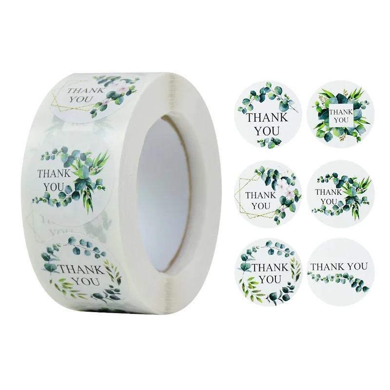 

500pcs/roll 1inch Thank You Stickers Floral Garland Print Adhesive Sealing Label Sticker DIY Scrapbooking Stationery Craft Decor