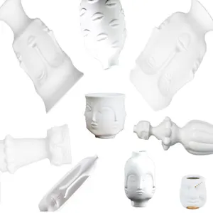 Леди лицо голова кашпо Цветочная композиция для вазы Ваза с цветами горшок для суккулентов Сад орнамент белый матовый керамический ремесло