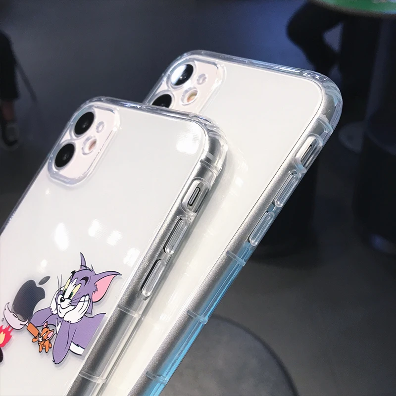 

Funny Cute Cartoon Cat Mouse Phone Case For iPhone 12 Pro MAX 11 X XS XR 7 8 Plus Mini Couple Transparent Soft Shockproof Cover