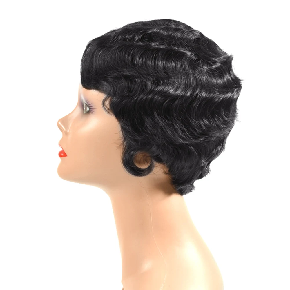 Saloncht короткий волнистый парик, перуанские человеческие волосы Remy, парики для черных женщин, коричневый, черный, натуральный парик с челкой