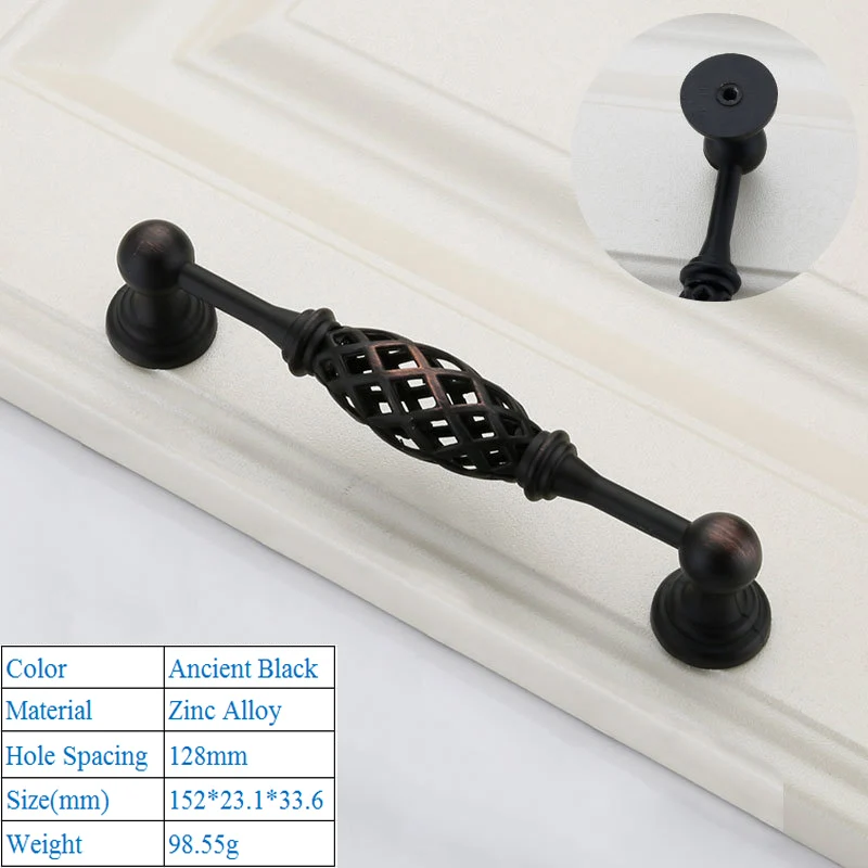 Винтажные античные бронзовые черные ручки для шкафов ажурные птичьей клетки