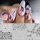 Клейкие стикеры 3D на ногти Nail Art для ногтей, 1 лист, черные и белые, с цветами, листьями, змеей, мандалой, геометрические наклейки