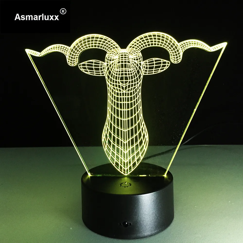 Abstract 3D Nightlight Deer Goat Creative Birthday Gift Lamp Novelty Led Usb 3d Luminaria Night Light Free Ship | Лампы и освещение