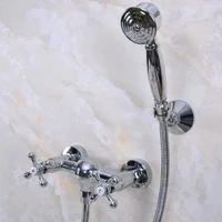 polished chrome brass bathroom hand held shower head faucet set mixer tap dual cross handles mna278