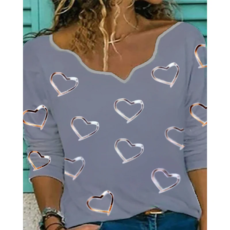 

2021 New Women Fashion Casual V Neck Tshirts Summer Top Tee Tops Tee-Shirt Cutout Eyes Print Long Sleeve Sleeve Casual T-shirt
