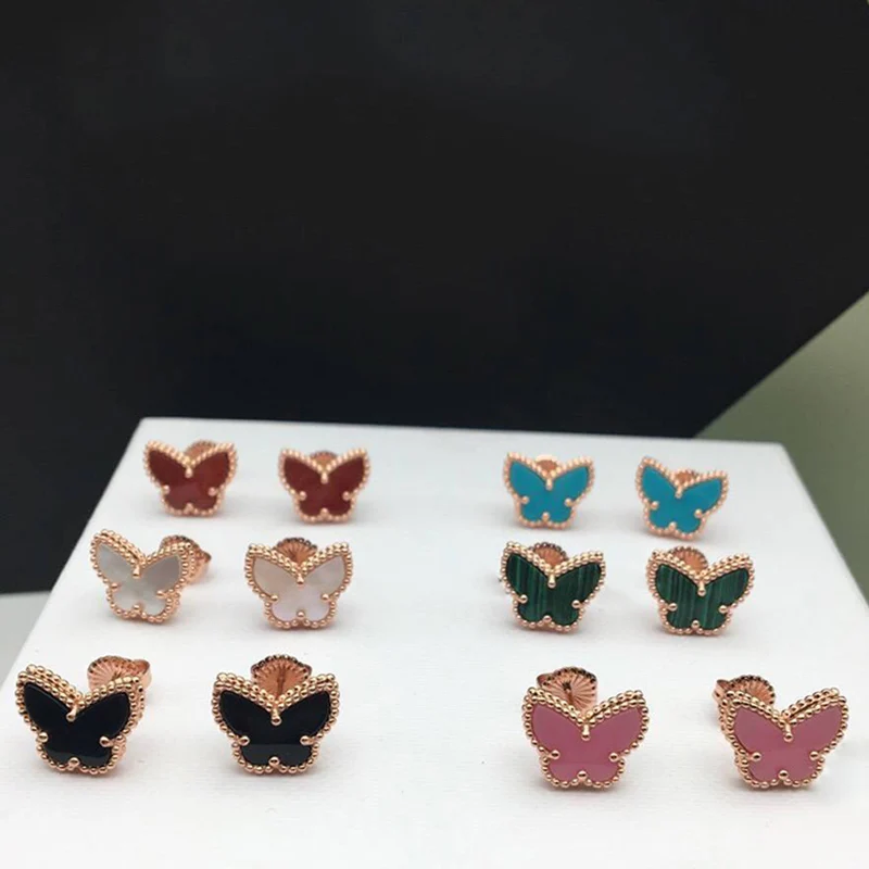 Rose Gold Earrings Брендовые ювелирные изделия из чистого 925 пробы серебра для женщин, серьги золотого цвета, дизайнерские свадебные серьги в виде бабочки, ожерелье, браслет - Окраска металла: Rose Gold Earrings