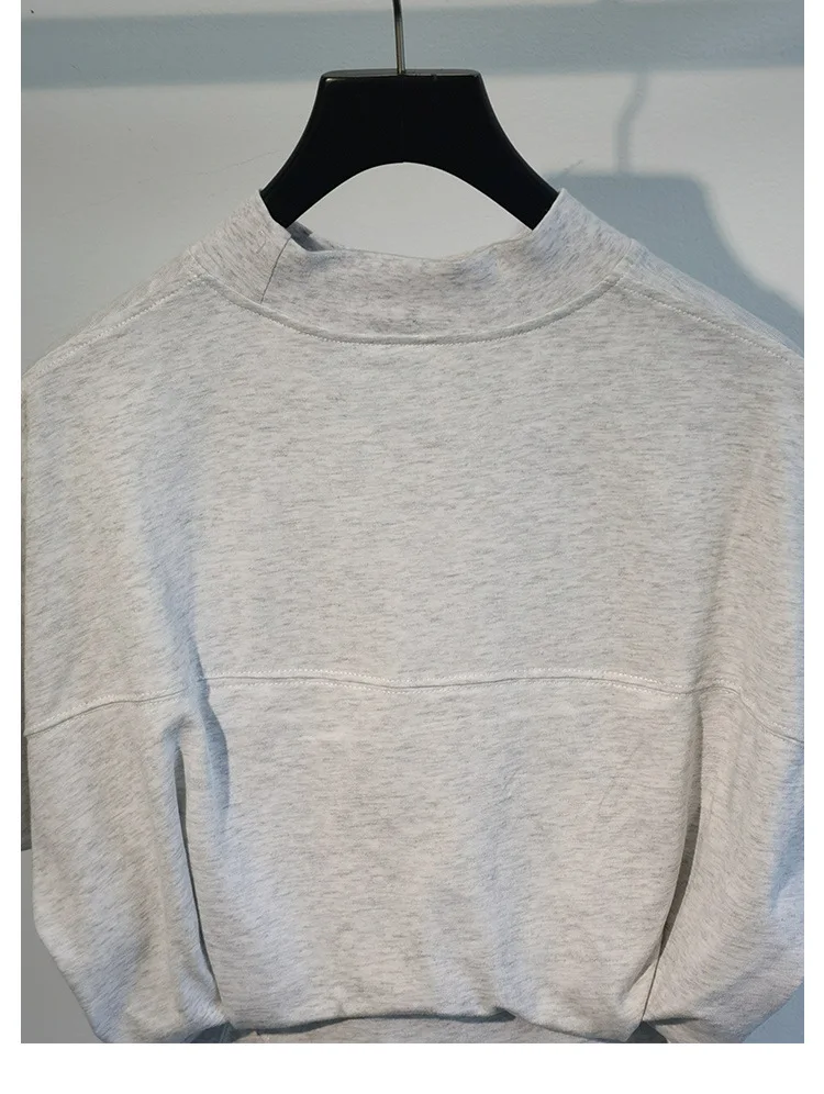 

Hoge Kwaliteit Aw Koning 'S Nieuwe Herfst En Winter Half-Hoge Kraag Katoen Vijf-Point Mouwen Slim Alle-Wedstrijd T-shirt Top