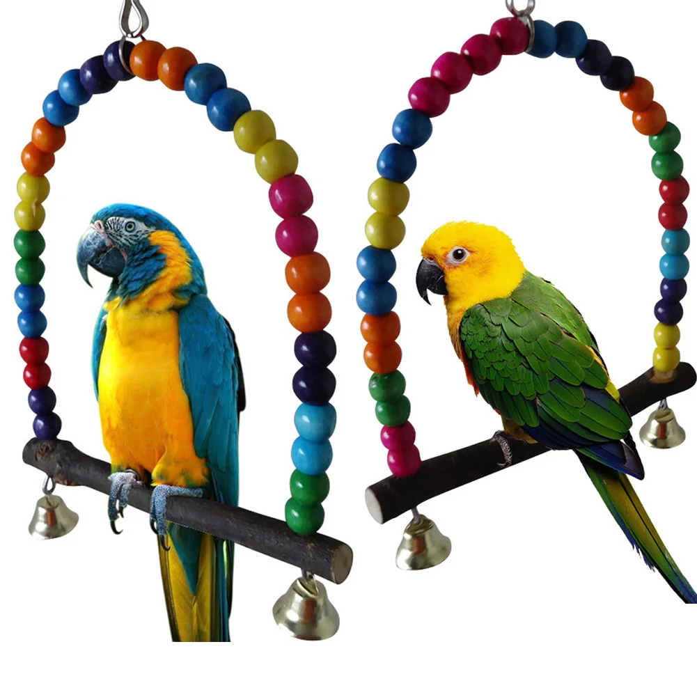 Натуральные Деревянные попугаи качели игрушки птицы цветные бусины товары для