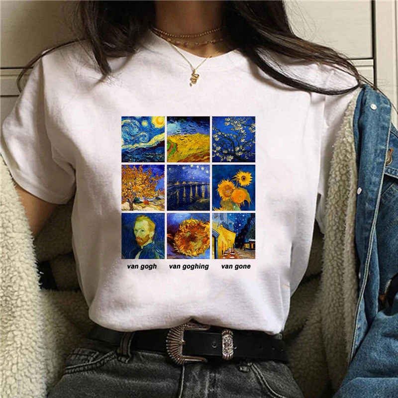 

Vintage Van Gogh Starry Night Graphic t shirt women Retro Aesthetic oil painting T-shirt Ulzzang funny Mona Lisa Art David Tops