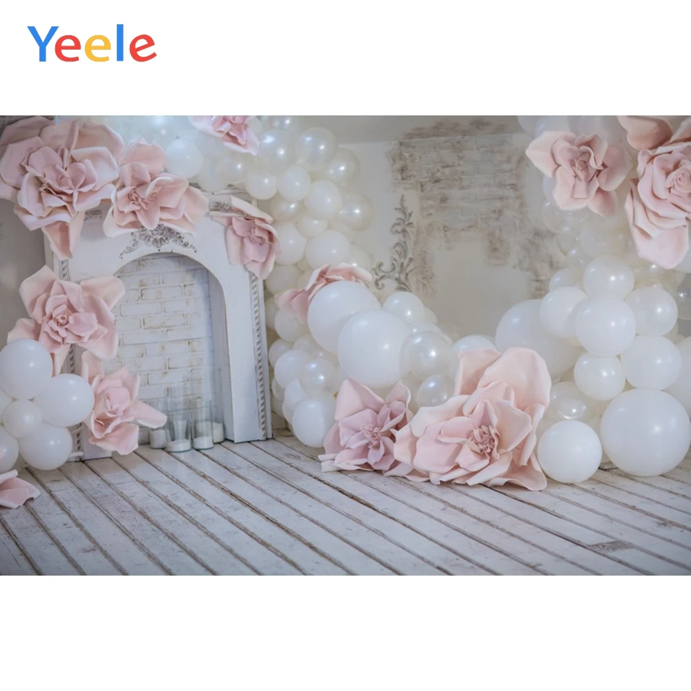 Yeele Фото фоны серый камин розовые воздушные шары цветок деревянный пол Детские
