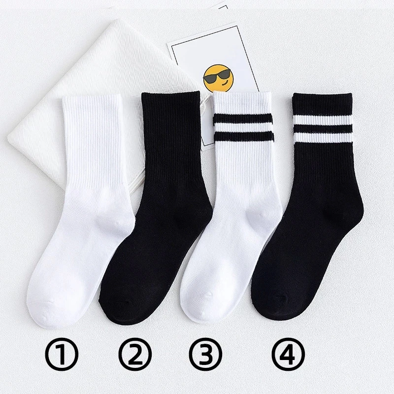 

Four Seasons Fashion Lovers Socks Black White Striped Long Tube Pure Cotton Leisure SportFor Men And Women Happy Socks