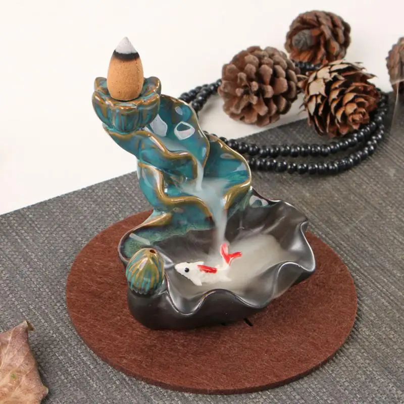 

Ceramic Backflow Incense Burner Smoke Waterfall Incense Stick Holder Alpine Flowing Water Zen Creative Decor Desktop Ornaments