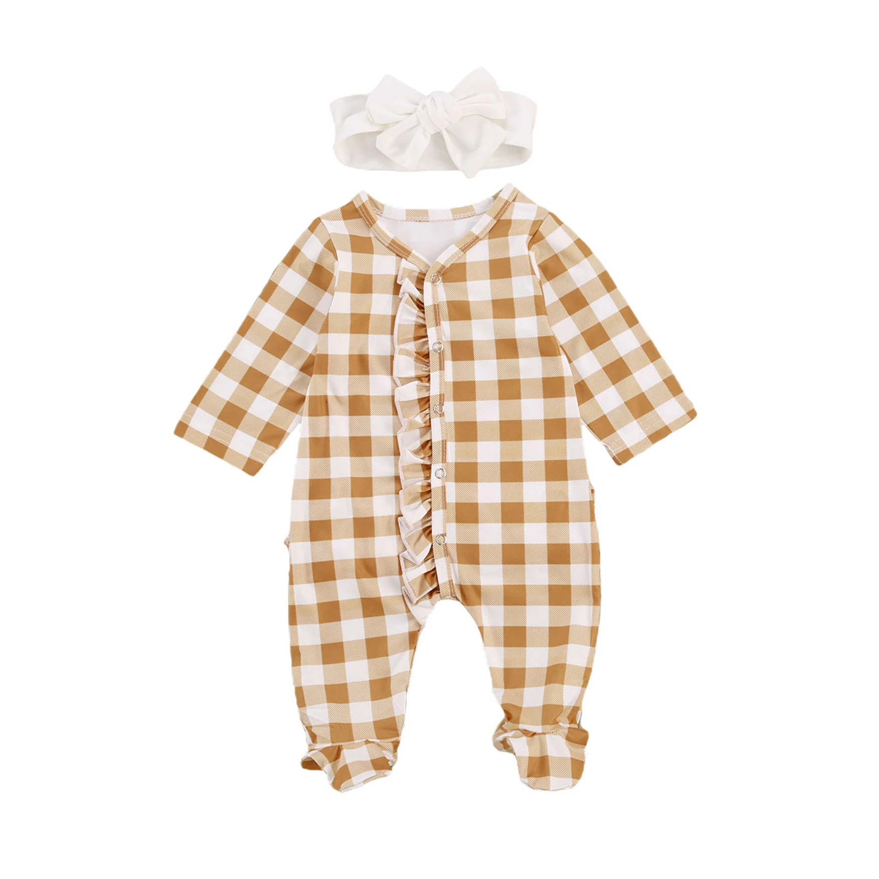 

Комбинезон детский в клетку, с длинным рукавом, хлопок, 0-12 месяцев