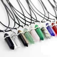 2021 fashion natural stone pendant leather necklace hexagonal pillar bullet crystal pendant necklace new jewelry for women gifts