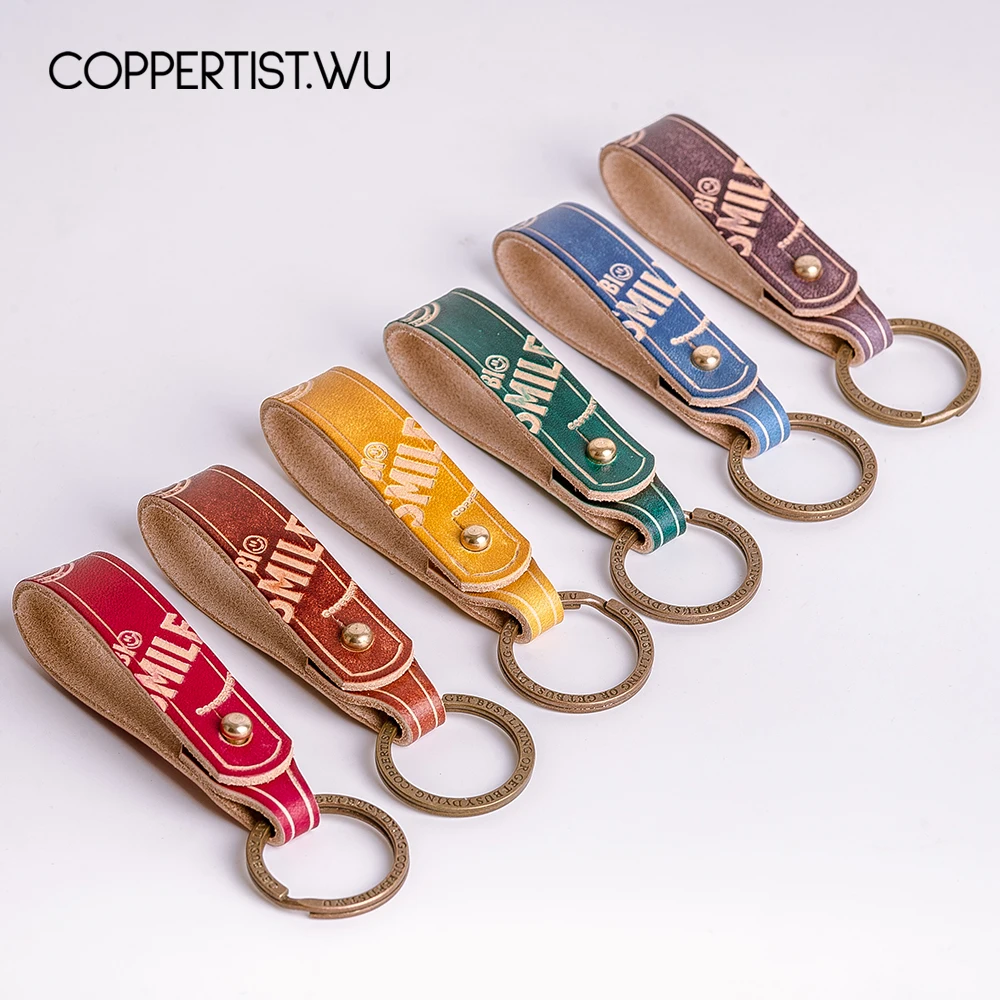 Coppertist. Wu 7 цветный кожаный брелок ручной работы латунный для ключей золотое
