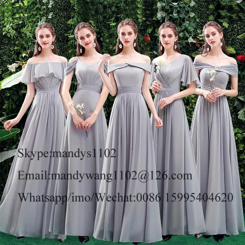 

Light Grey Chiffon Bridesmaid Dresses Long 2019 Chiffon Wedding Guest Dress Party For Women Newest Vestidos de fiesta de noche
