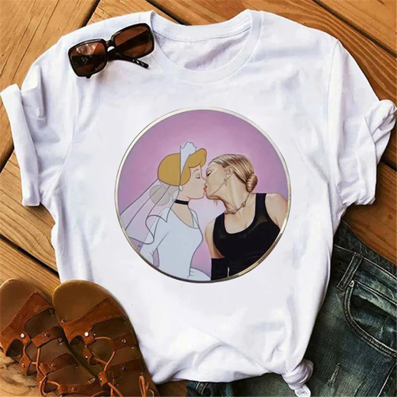 Женская футболка Harajuku лесбиянок принцесса Lgbt Love Wins Ullzang забавная мультяшная
