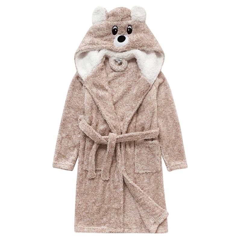 brown bear Банный халат для девочек с героями мультфильмов зимняя детская одежда для сна для мальчиков-подростков фланелевый Халат Банные полотенца детские толстовки теплая Пижама - Цвет: brown bear