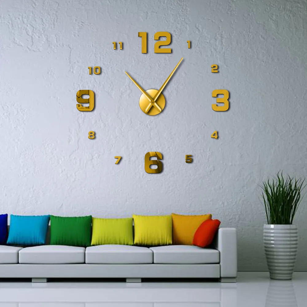 Большие бескаркасные настенные часы DIY бесшумные зеркальные наклейки с цифрами