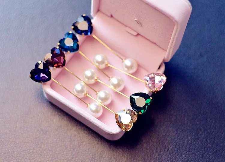 Fashion Colorful Rhinestone Simple Heart Brooch Vintage Brooch Fashion Hijab Pins and Brooches Clothes for Women Gift 3pcs