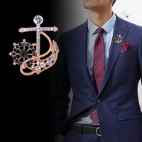 new fashion crystal anchor rudder brooch mens suit shirt lapel pin and brooches jewelry luxury badge women men accessories